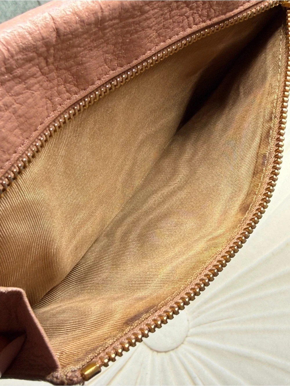 Prada Rose Pink Pebbled Leather Envelope Clutch with Gold Logo